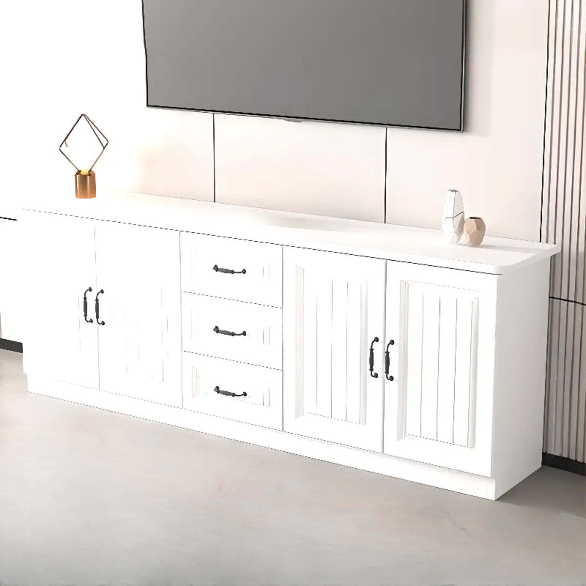 Gray Wood Rectangular TV Stand with Drawers — 3 / Grey