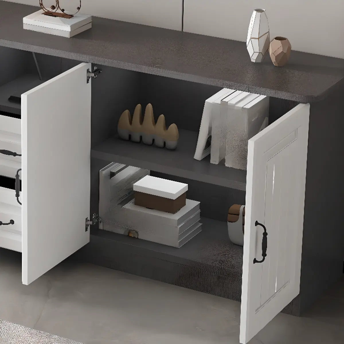 Gray Wood Rectangular TV Stand with Drawers — 3 / Grey