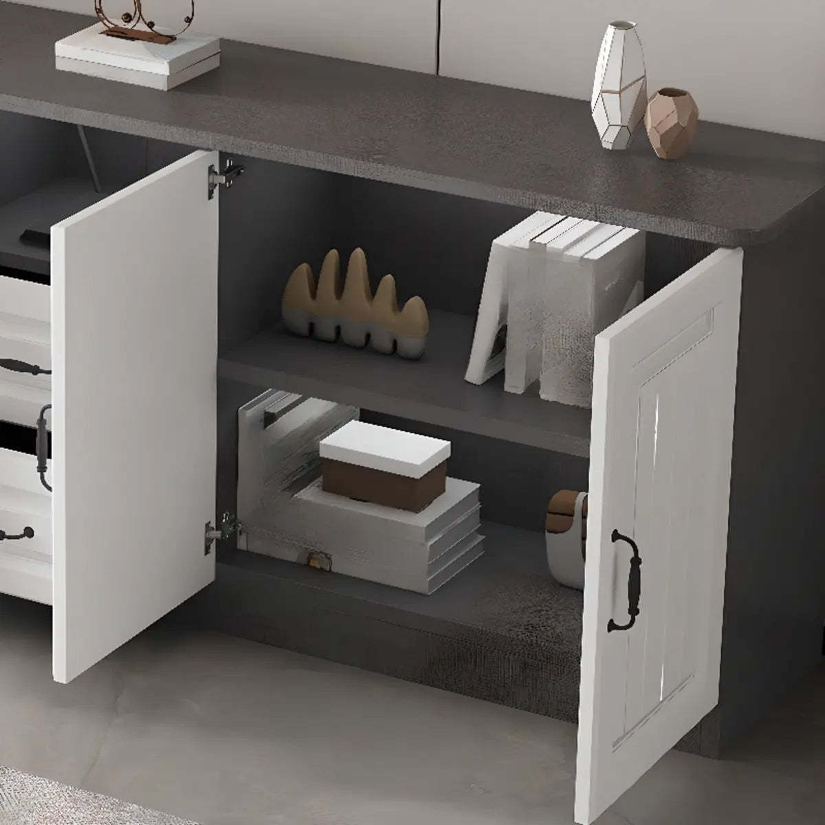 Gray Wood Rectangular TV Stand with Drawers — 3 / Grey