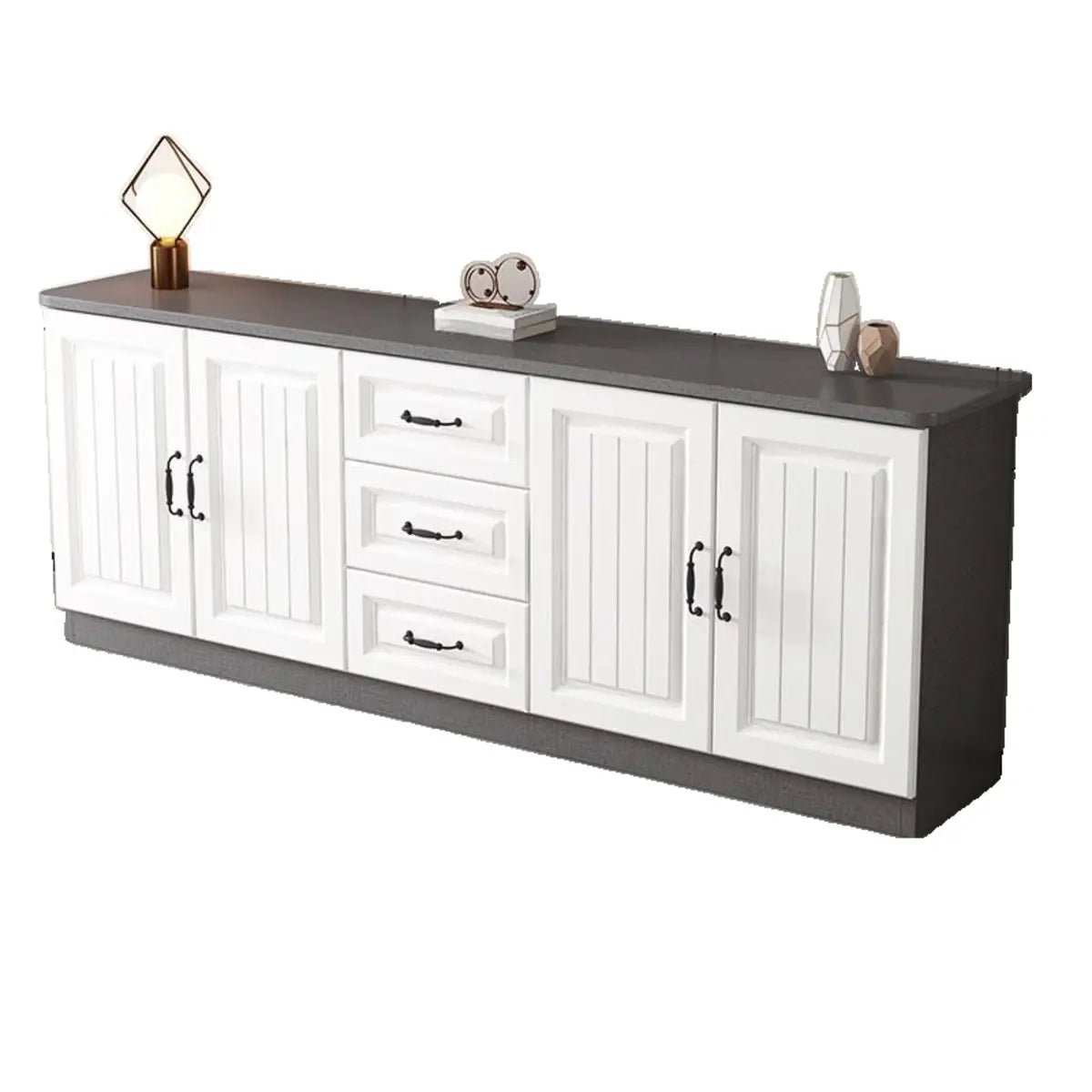 Gray Wood Rectangular TV Stand with Drawers — 3 / Grey