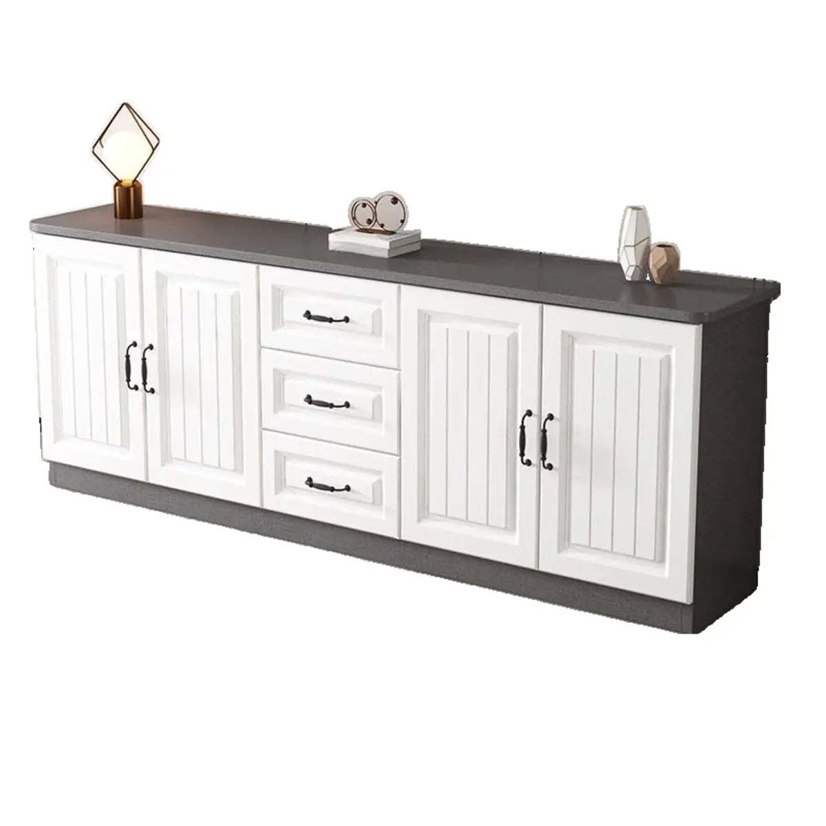 Gray Wood Rectangular TV Stand with Drawers — 3 / Grey