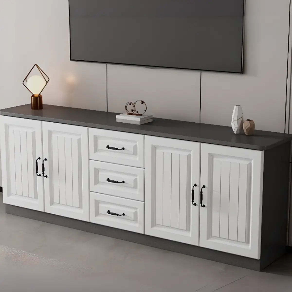Gray Wood Rectangular TV Stand with Drawers — 2 / Grey