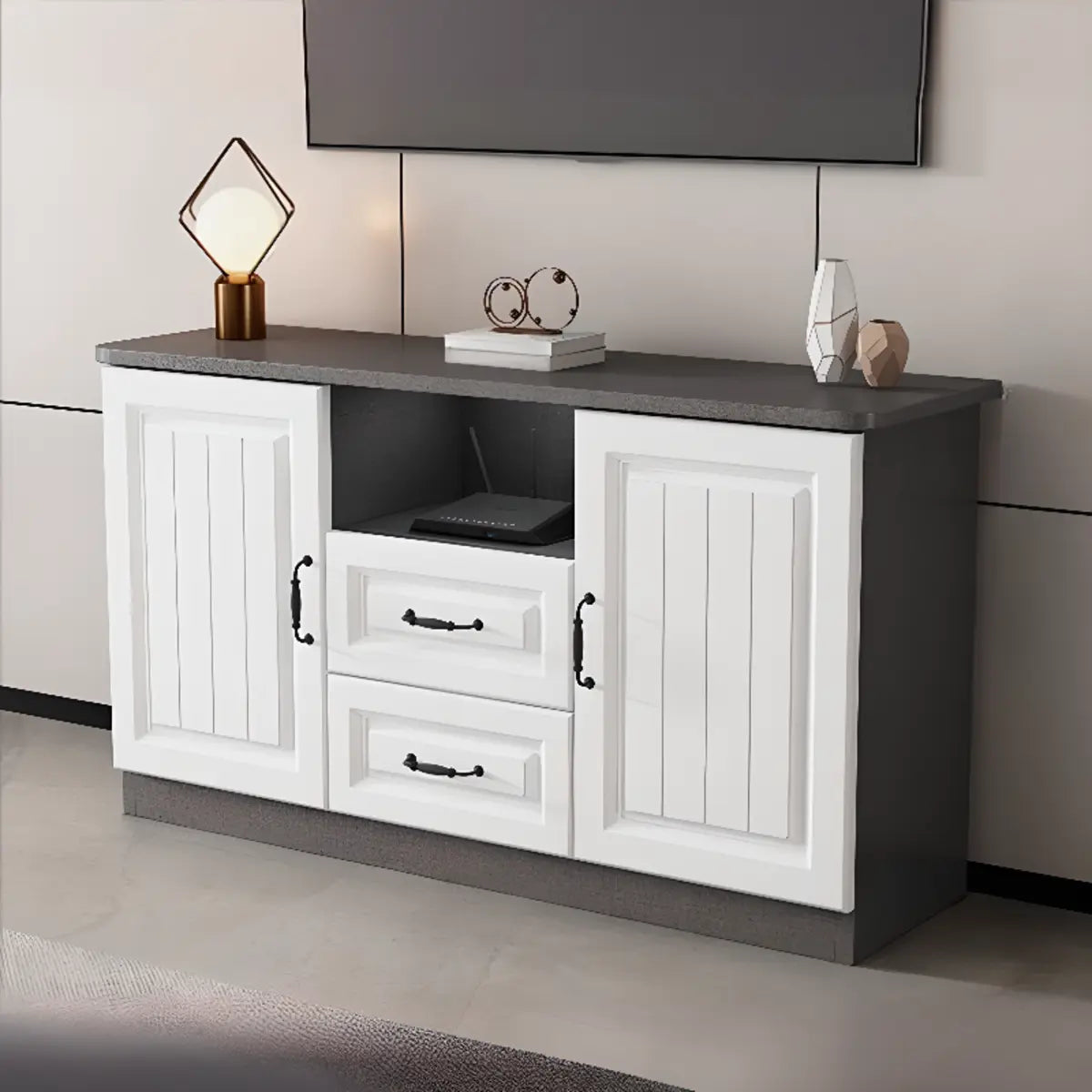 Gray Wood Rectangular TV Stand with Drawers — 2 / Grey
