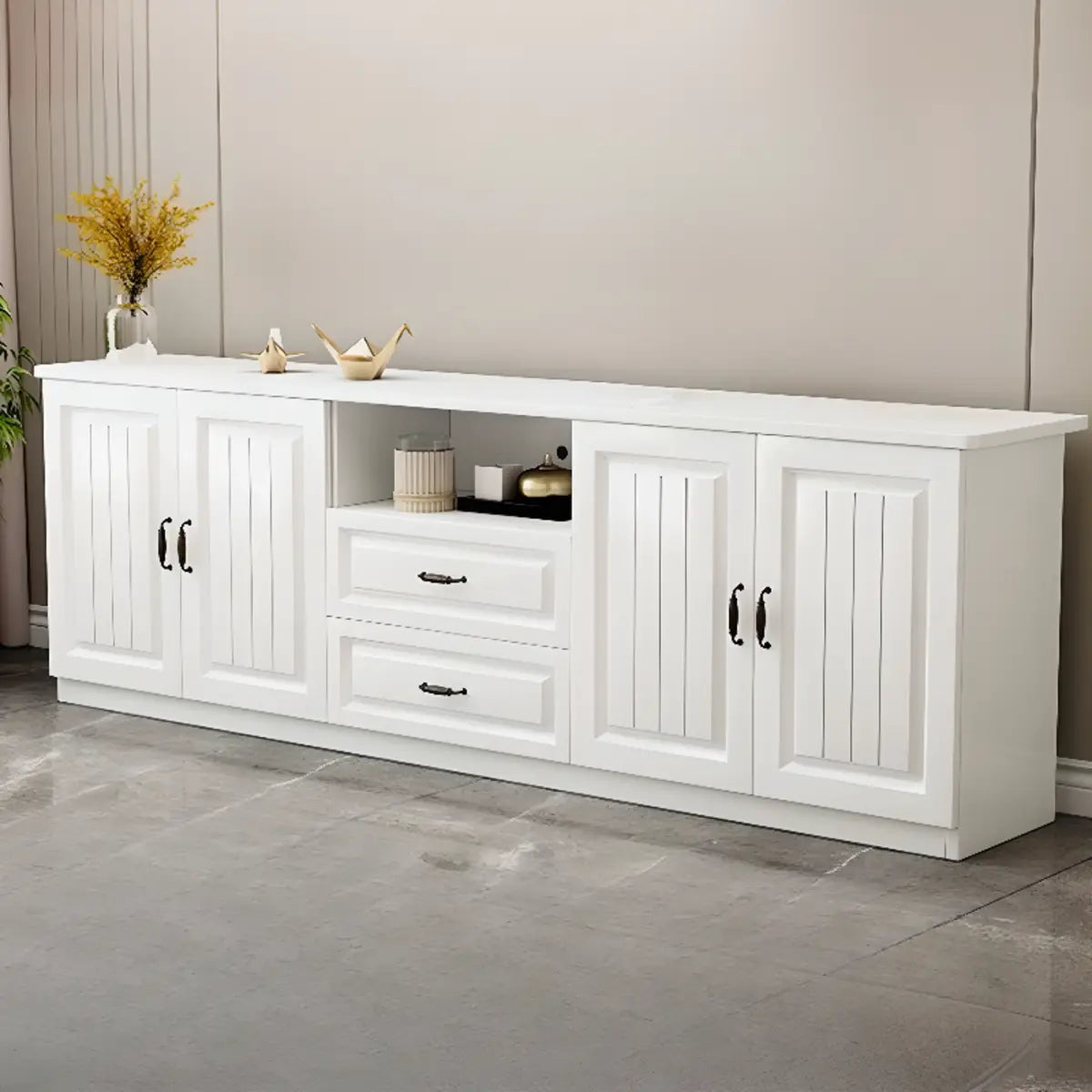 Gray Wood Rectangular TV Stand with Drawers — 3 / Light Walnut