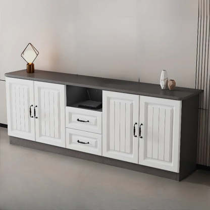 Gray Wood Rectangular TV Stand with Drawers — 3 / White
