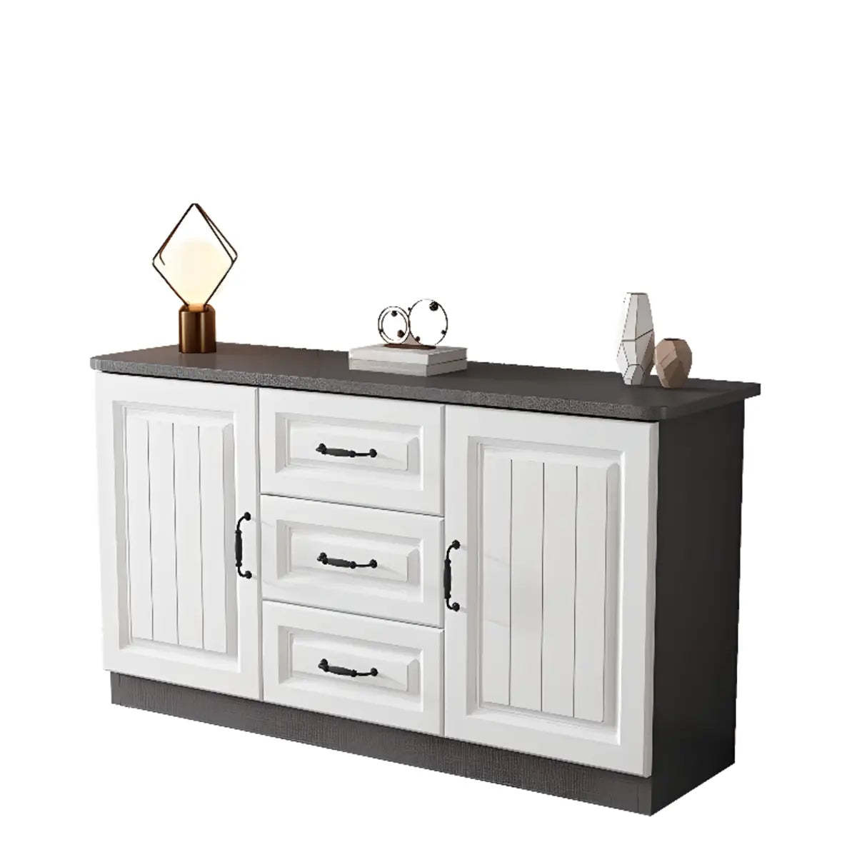 Gray Wood Rectangular TV Stand with Drawers — 3 / White