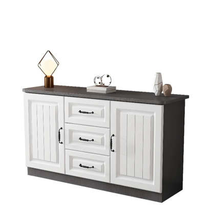 Gray Wood Rectangular TV Stand with Drawers — 3 / White