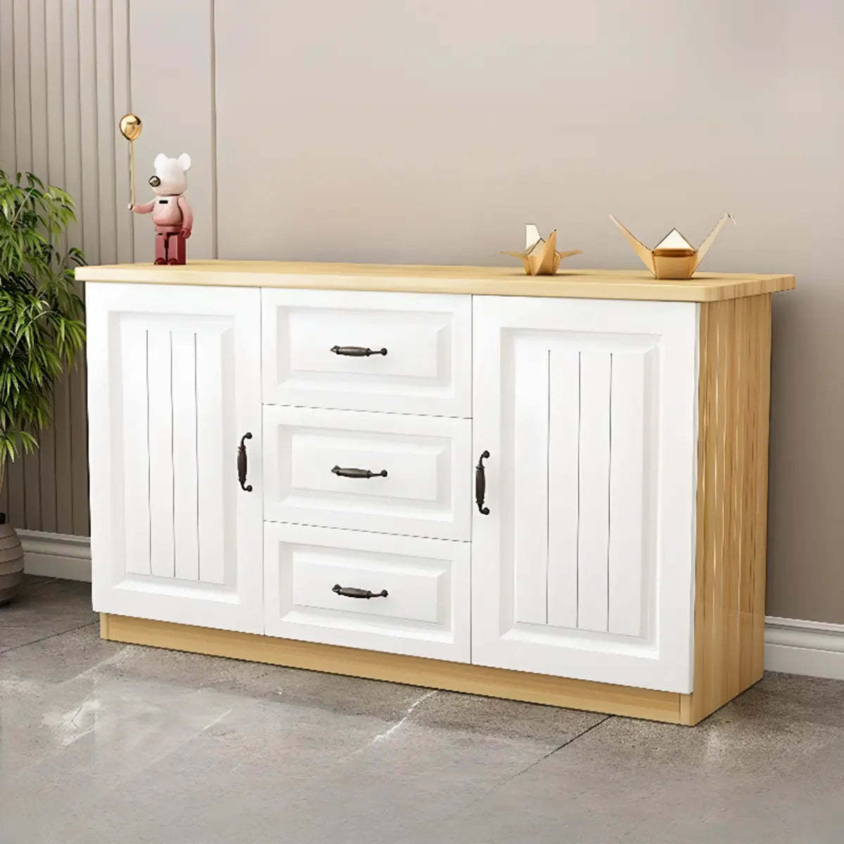 Gray Wood Rectangular TV Stand with Drawers — 3 / White