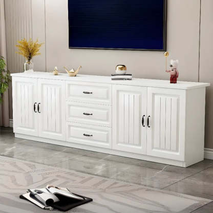 Gray Wood Rectangular TV Stand with Drawers