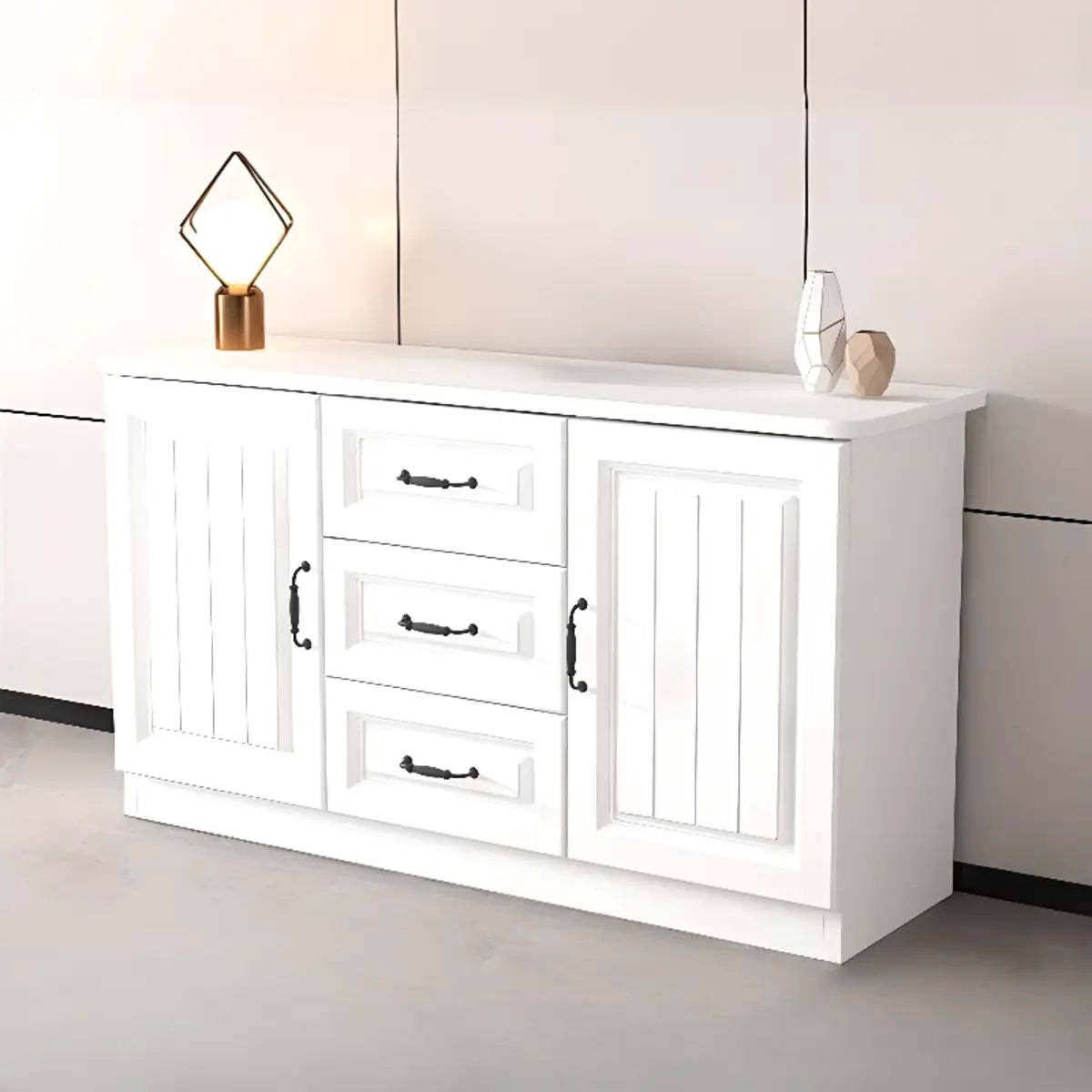 Gray Wood Rectangular TV Stand with Drawers