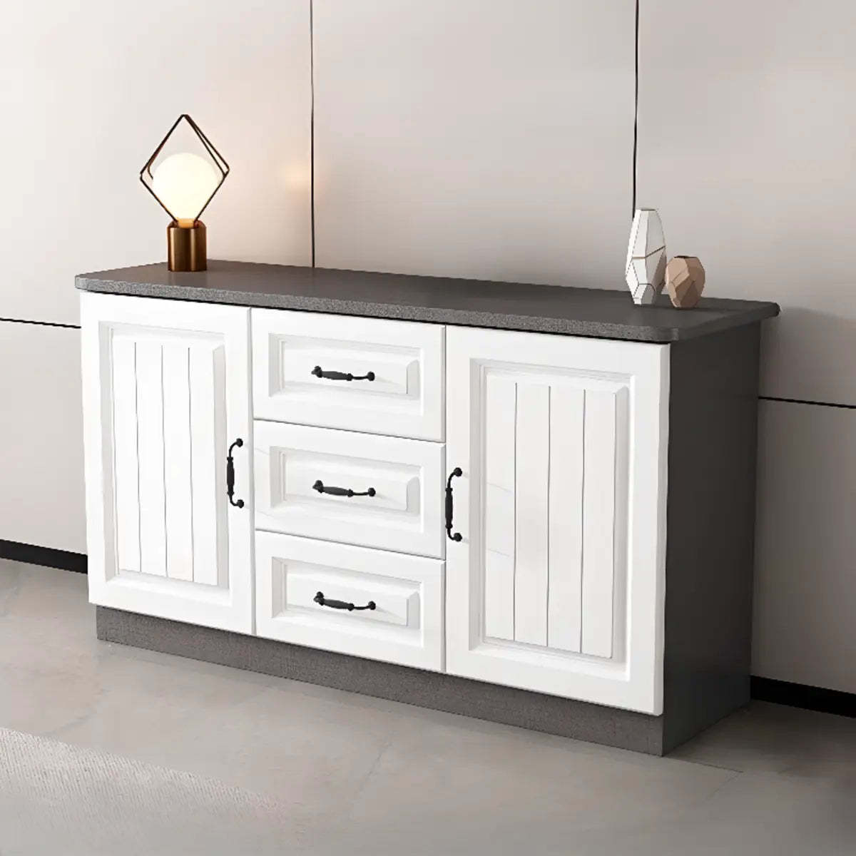 Gray Wood Rectangular TV Stand with Drawers