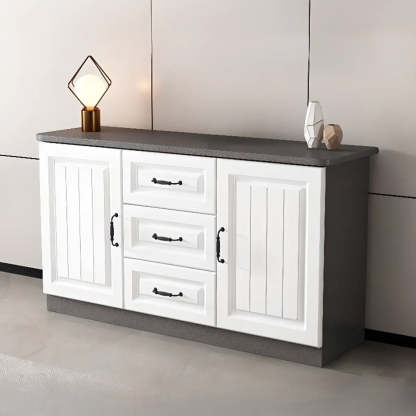 Gray Wood Rectangular TV Stand with Drawers