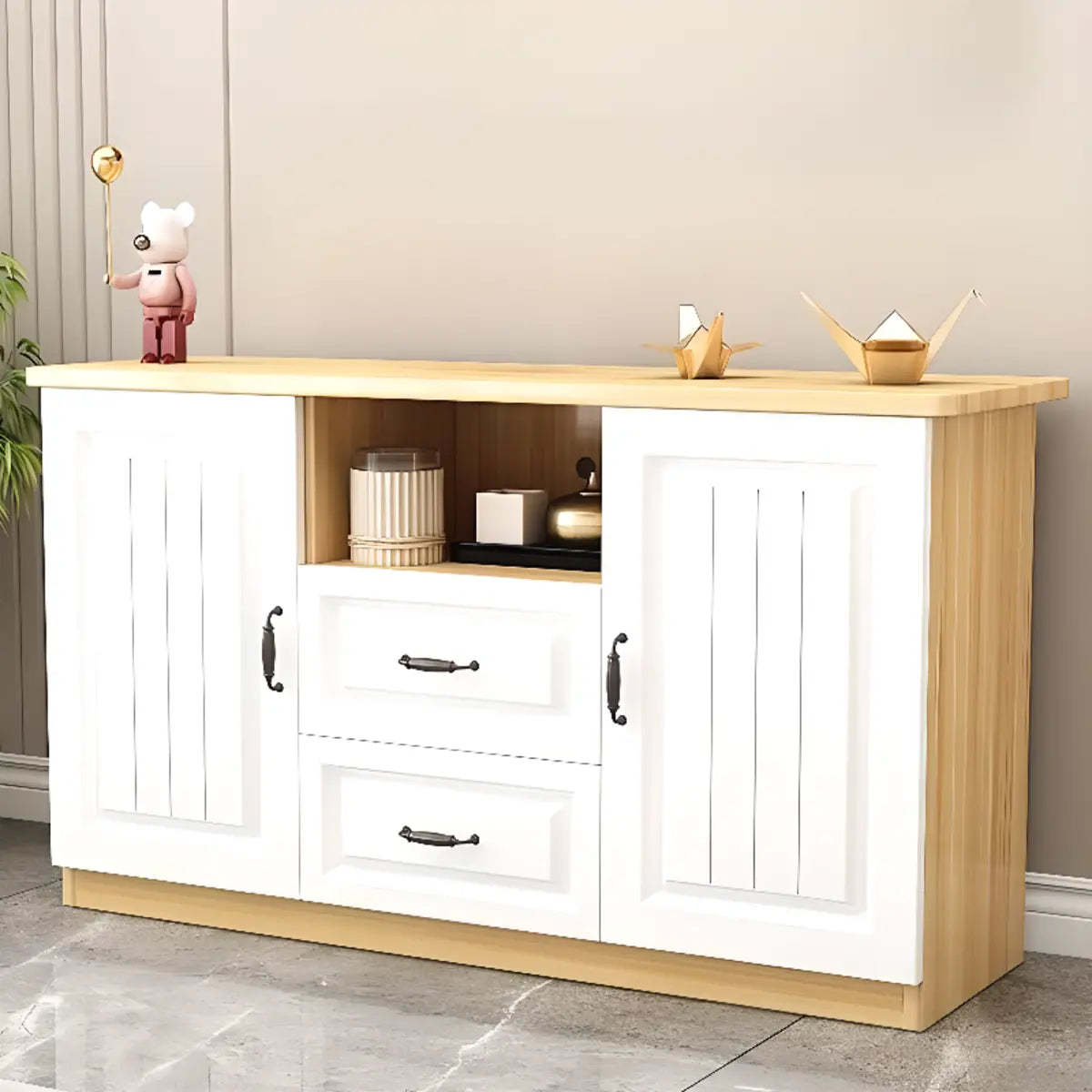 Gray Wood Rectangular TV Stand with Drawers