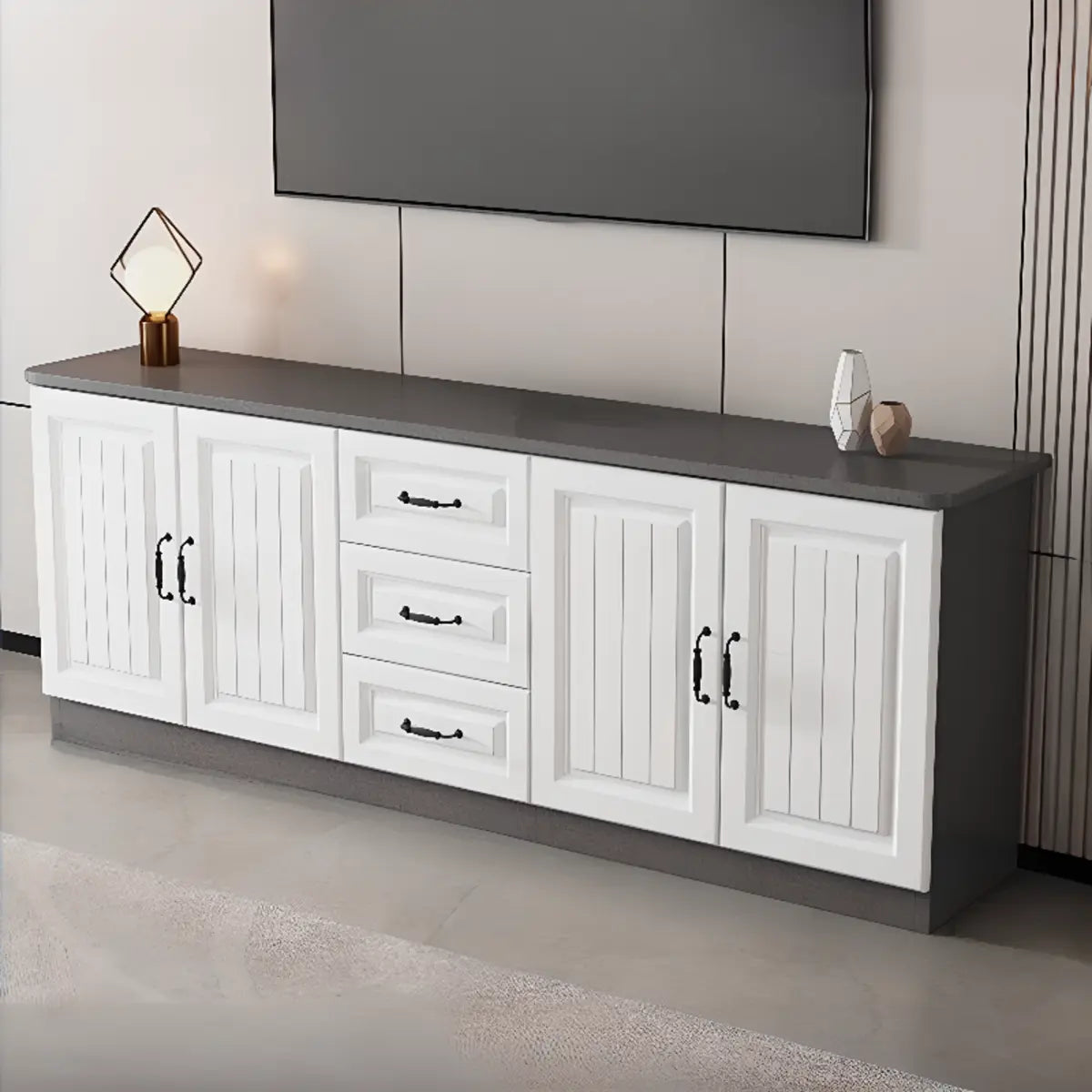 Gray Wood Rectangular TV Stand with Drawers — 2 / Grey