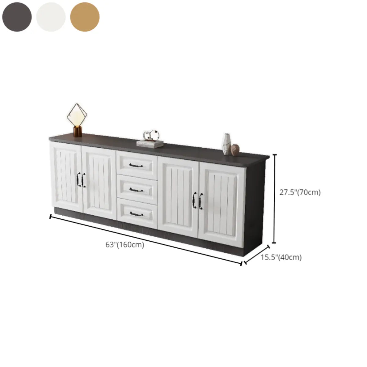 Gray Wood Rectangular TV Stand with Drawers