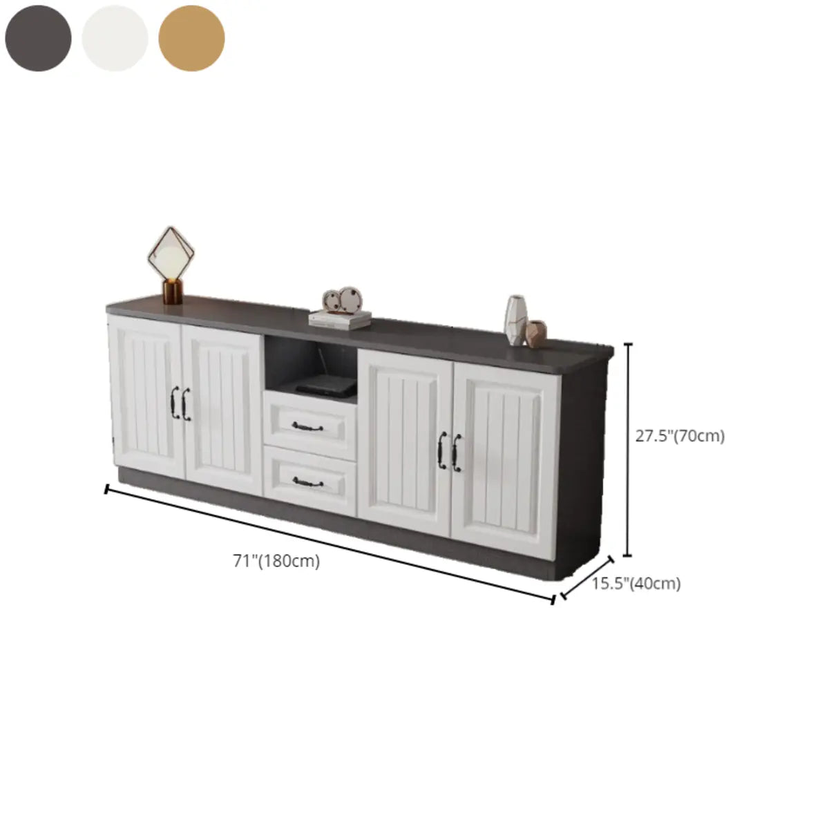 Gray Wood Rectangular TV Stand with Drawers