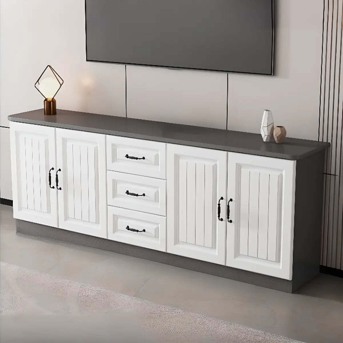 Gray Wood Rectangular TV Stand with Drawers — 2 / Grey