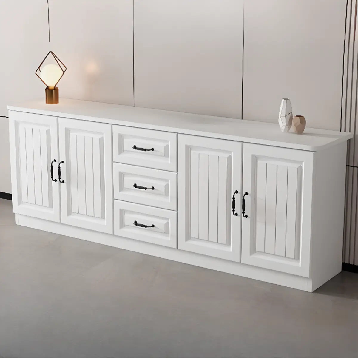 Gray Wood Rectangular TV Stand with Drawers — 2 / Light Walnut
