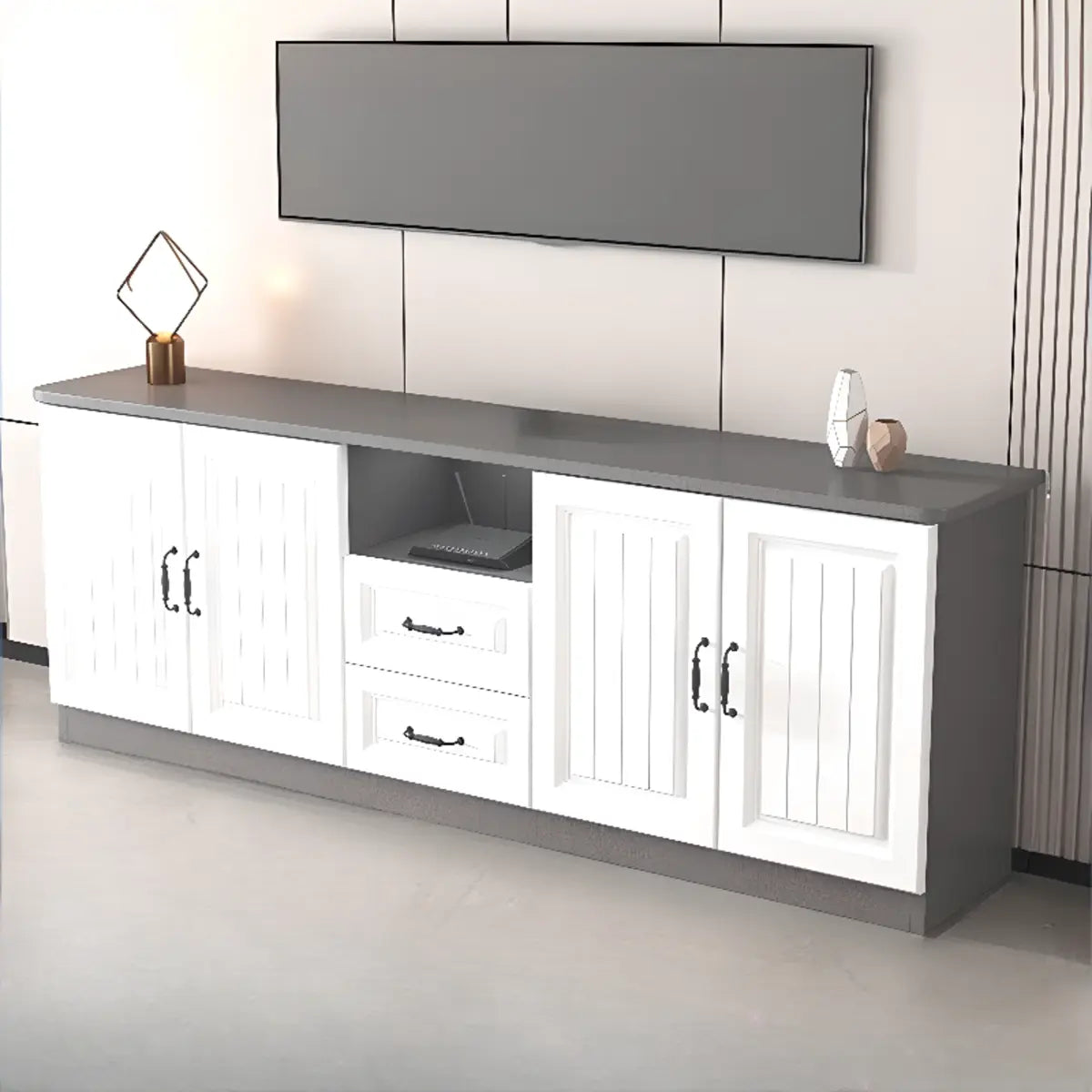 Gray Wood Rectangular TV Stand with Drawers — 2 / Light Walnut