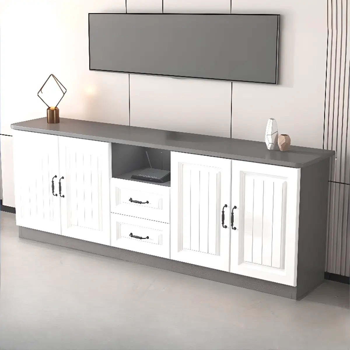 Gray Wood Rectangular TV Stand with Drawers — 2 / Light Walnut