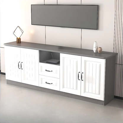Gray Wood Rectangular TV Stand with Drawers — 2 / Light Walnut