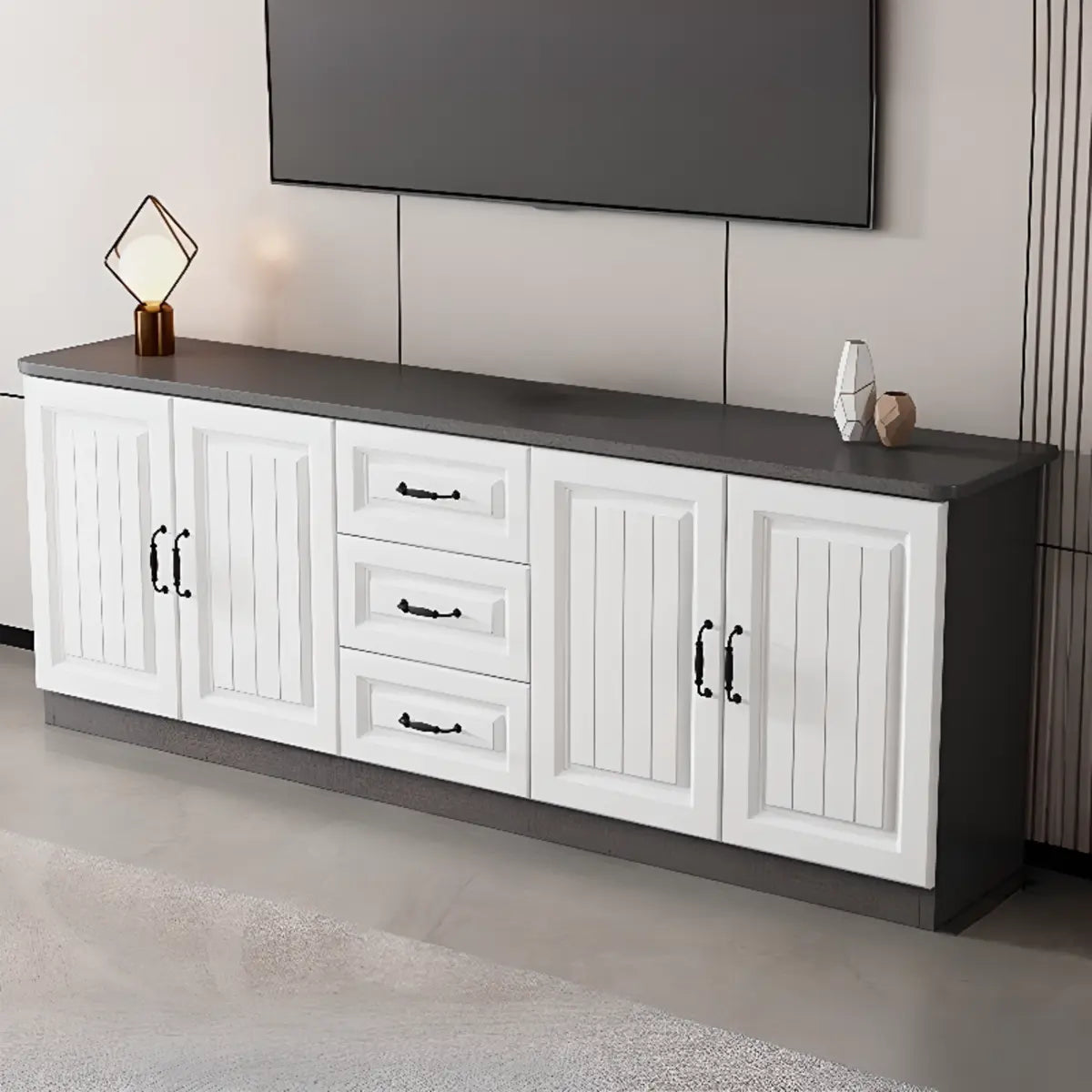 Gray Wood Rectangular TV Stand with Drawers — 2 / Light Walnut