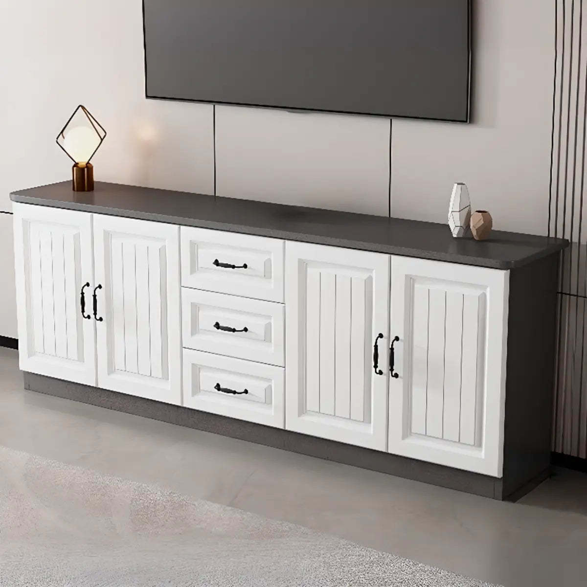 Gray Wood Rectangular TV Stand with Drawers — 2 / Light Walnut