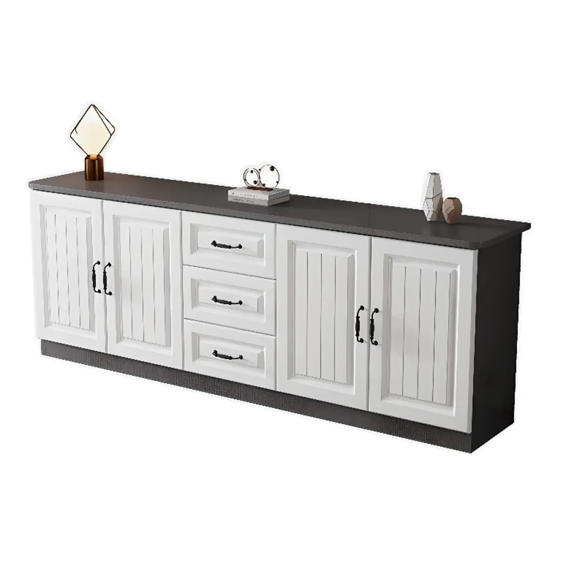 Gray Wood Rectangular TV Stand with Drawers — 2 / White