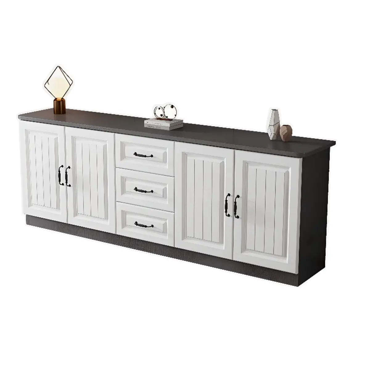 Gray Wood Rectangular TV Stand with Drawers — 2 / White