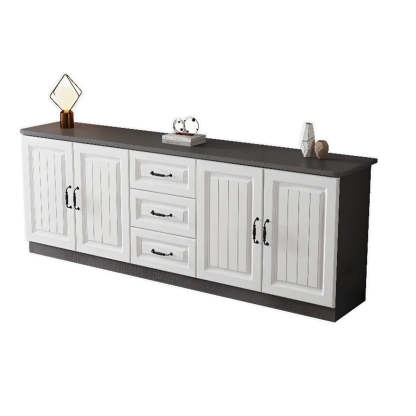 Gray Wood Rectangular TV Stand with Drawers — 2 / White