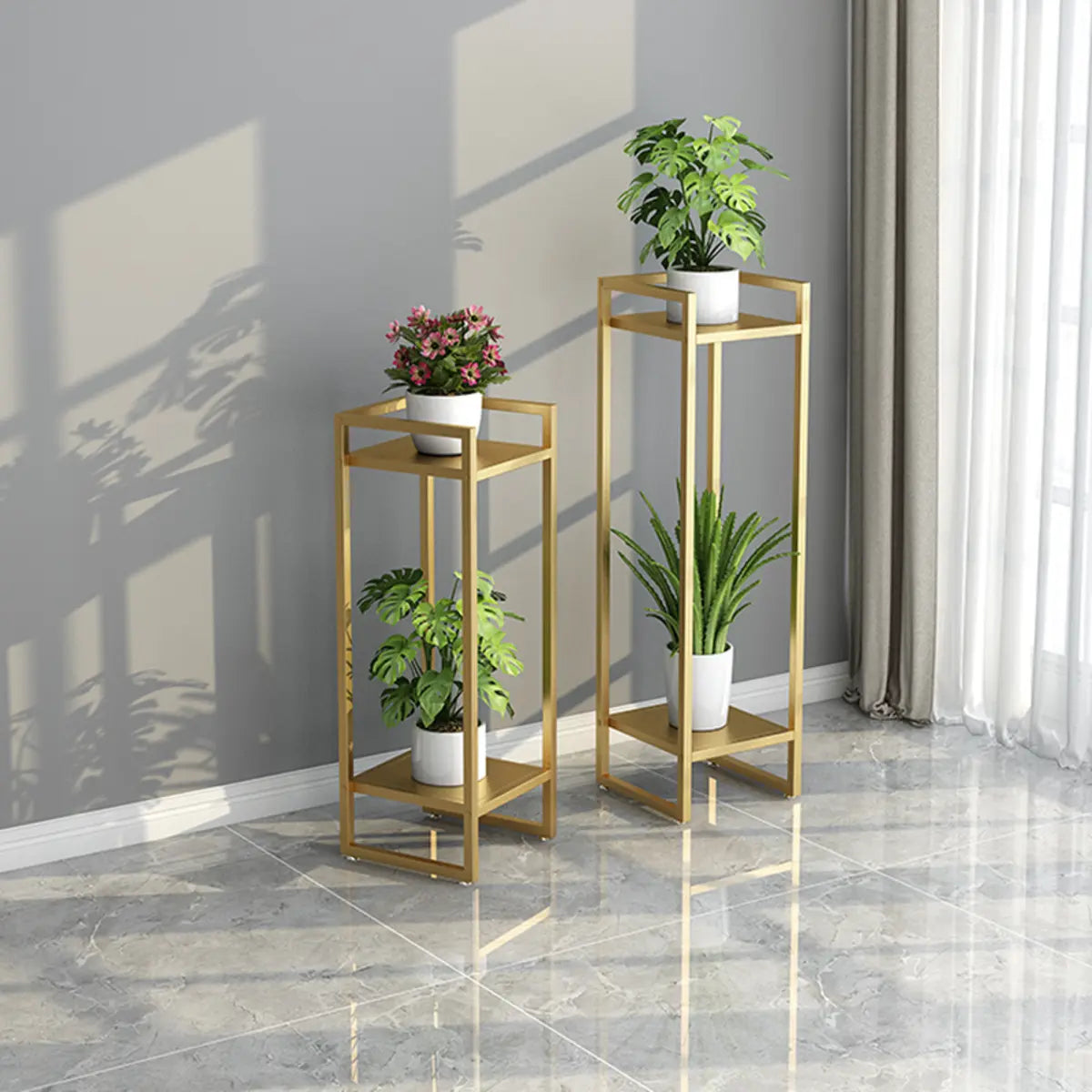 Black Metal 2-Tier Nesting Square Plant Stand — Black
