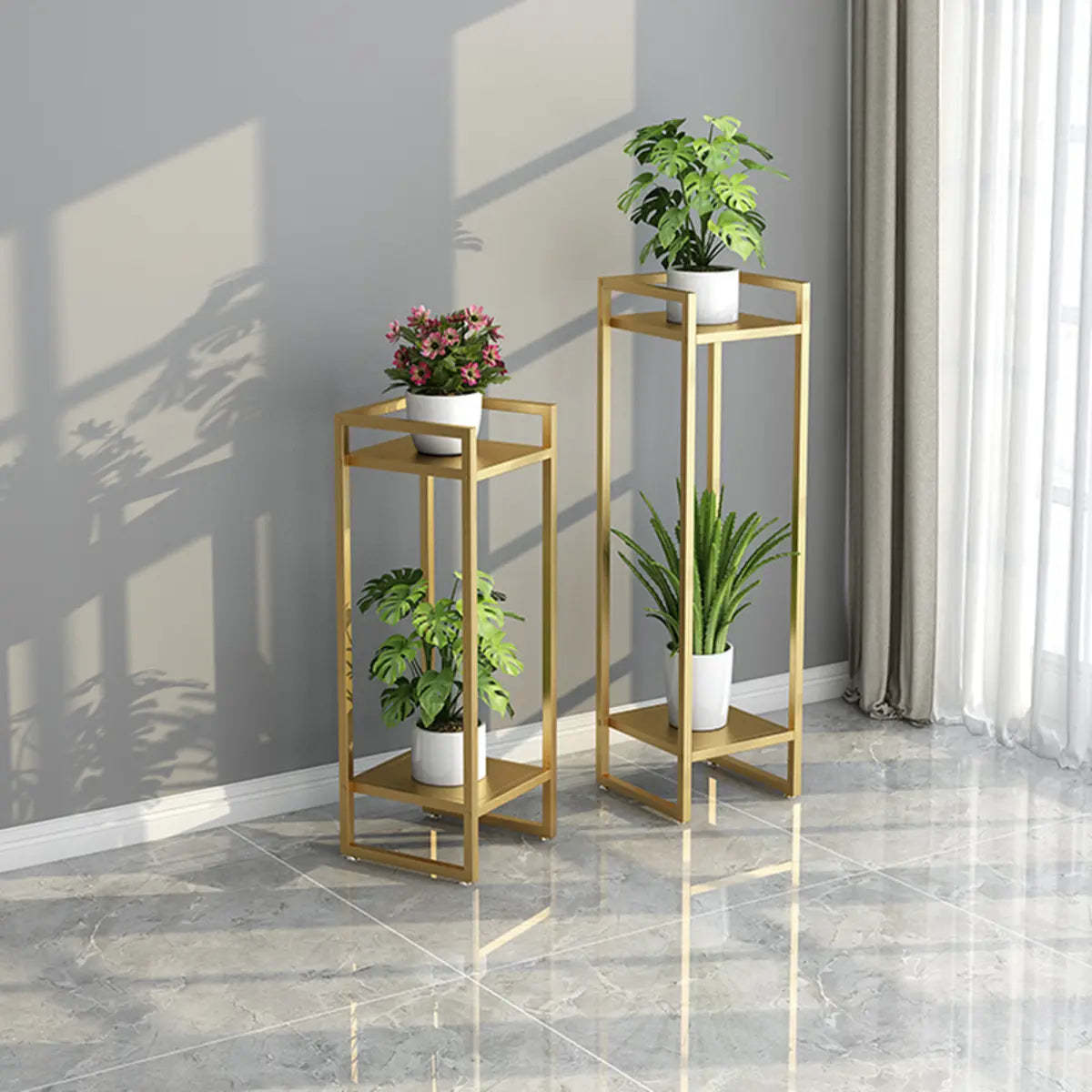 Black Metal 2-Tier Nesting Square Plant Stand — Black