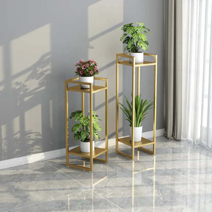 Black Metal 2-Tier Nesting Square Plant Stand — Black