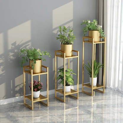 Black Metal 2-Tier Nesting Square Plant Stand — White