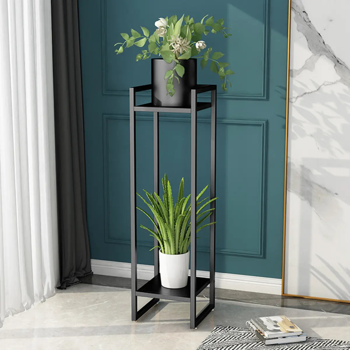 Black Metal 2-Tier Nesting Square Plant Stand — Gold