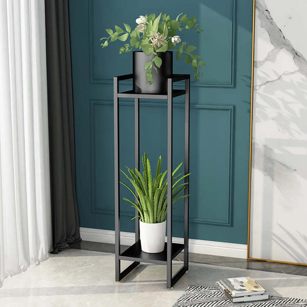 Black Metal 2-Tier Nesting Square Plant Stand — Gold