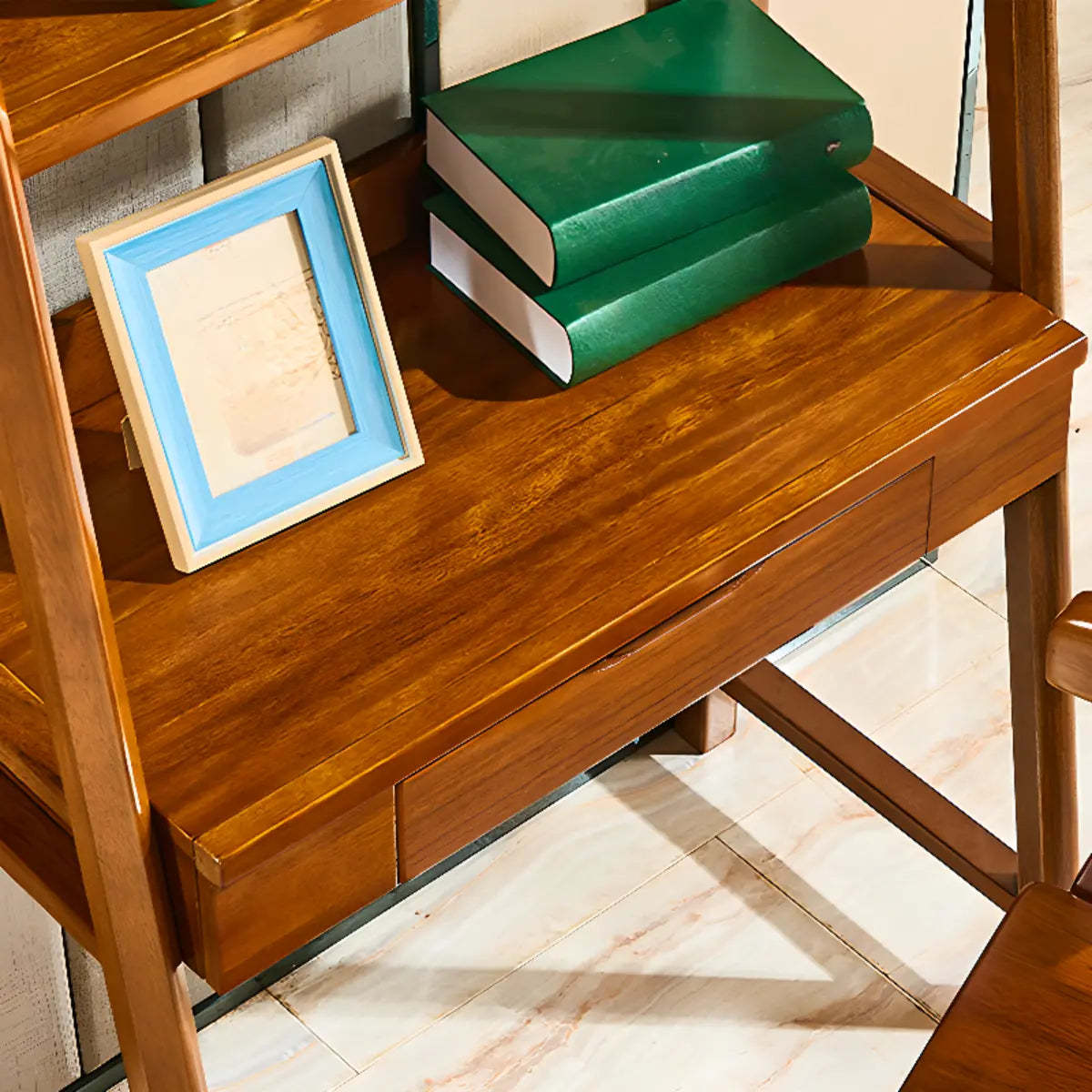 Small H-Shape Computer Desk with Soft-Close Drawer and Shelf