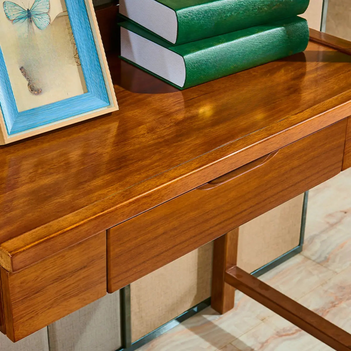 Small H-Shape Computer Desk with Soft-Close Drawer and Shelf