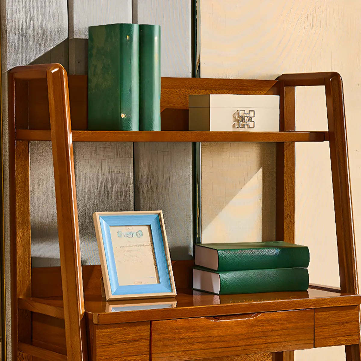 Small H-Shape Computer Desk with Soft-Close Drawer and Shelf