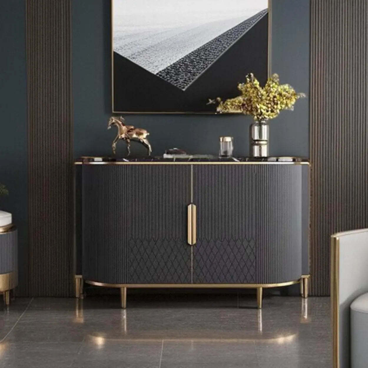Faux Marble Half Moon Console Table