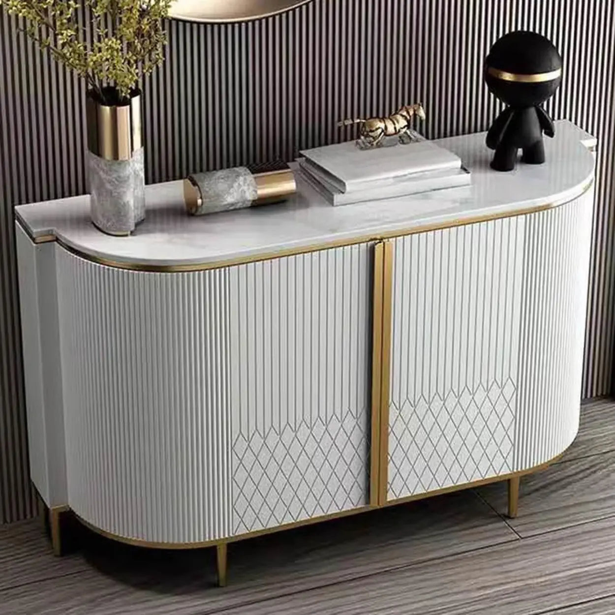 Faux Marble Half Moon Console Table