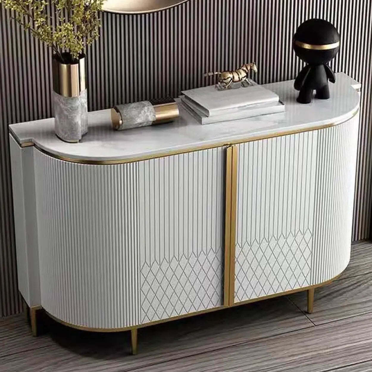 Faux Marble Half Moon Console Table