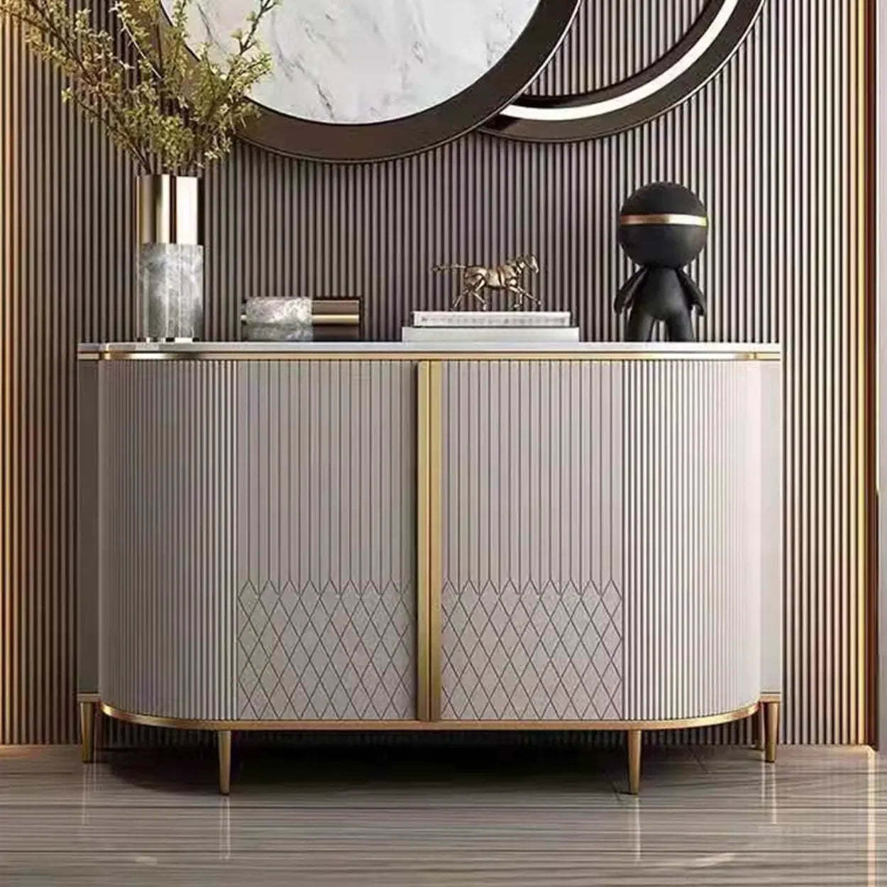 Faux Marble Half Moon Console Table