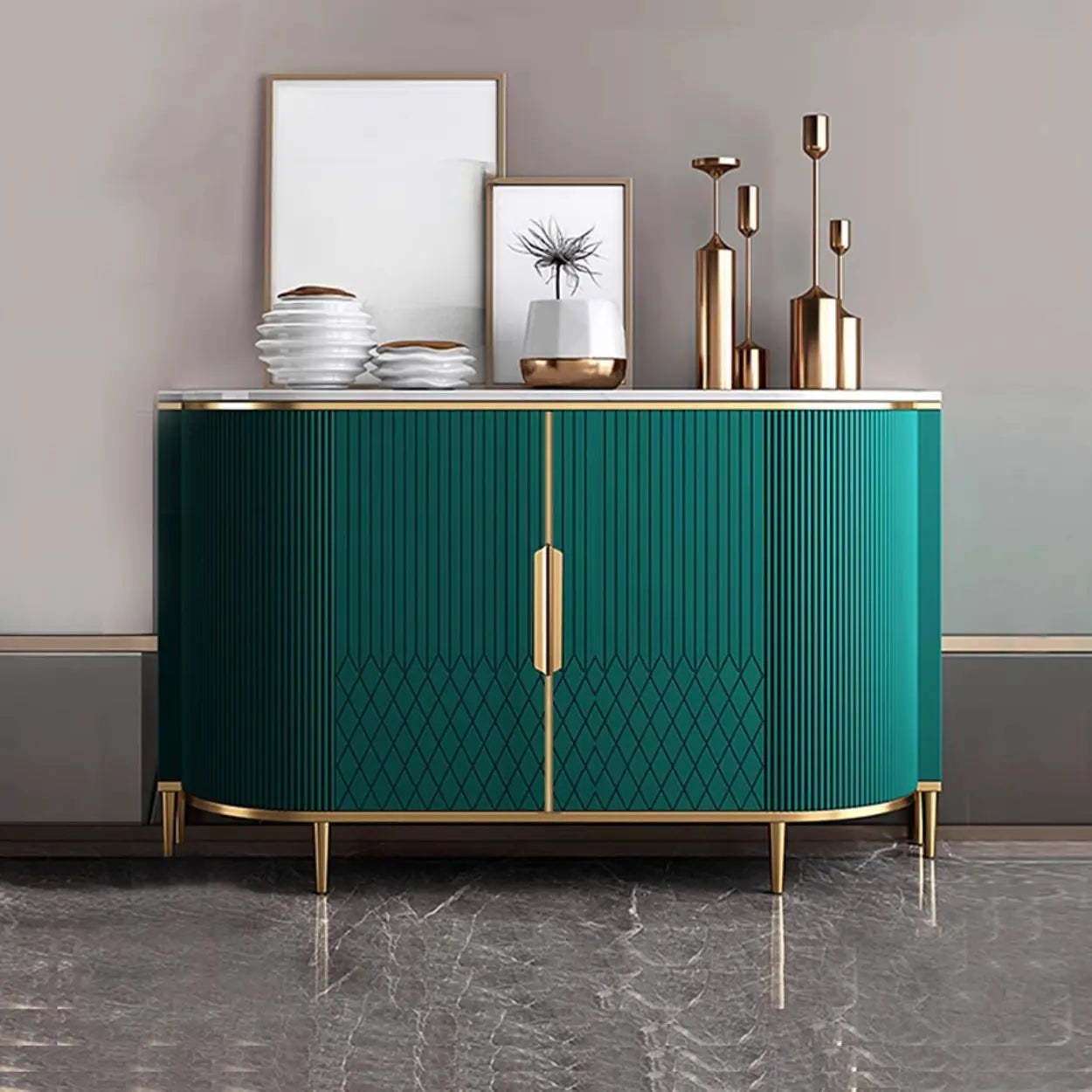 Faux Marble Half Moon Console Table