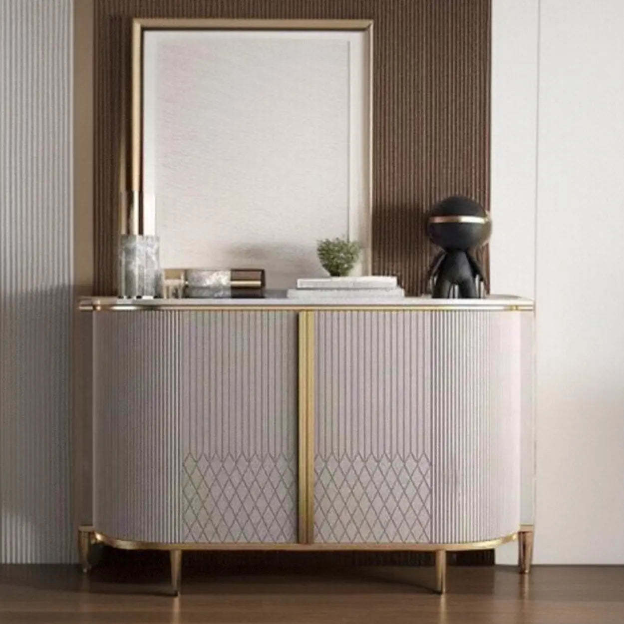 Faux Marble Half Moon Console Table