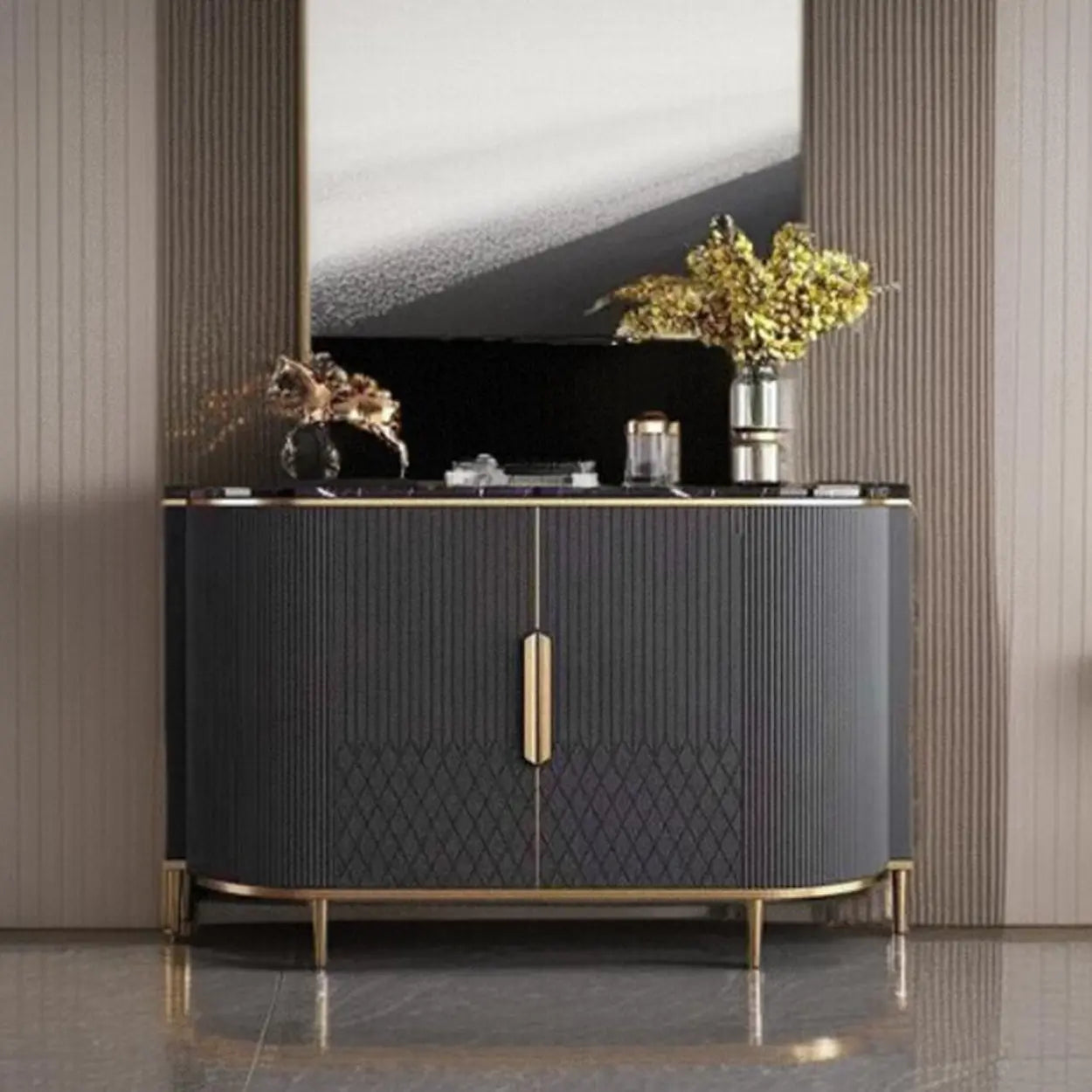 Faux Marble Half Moon Console Table