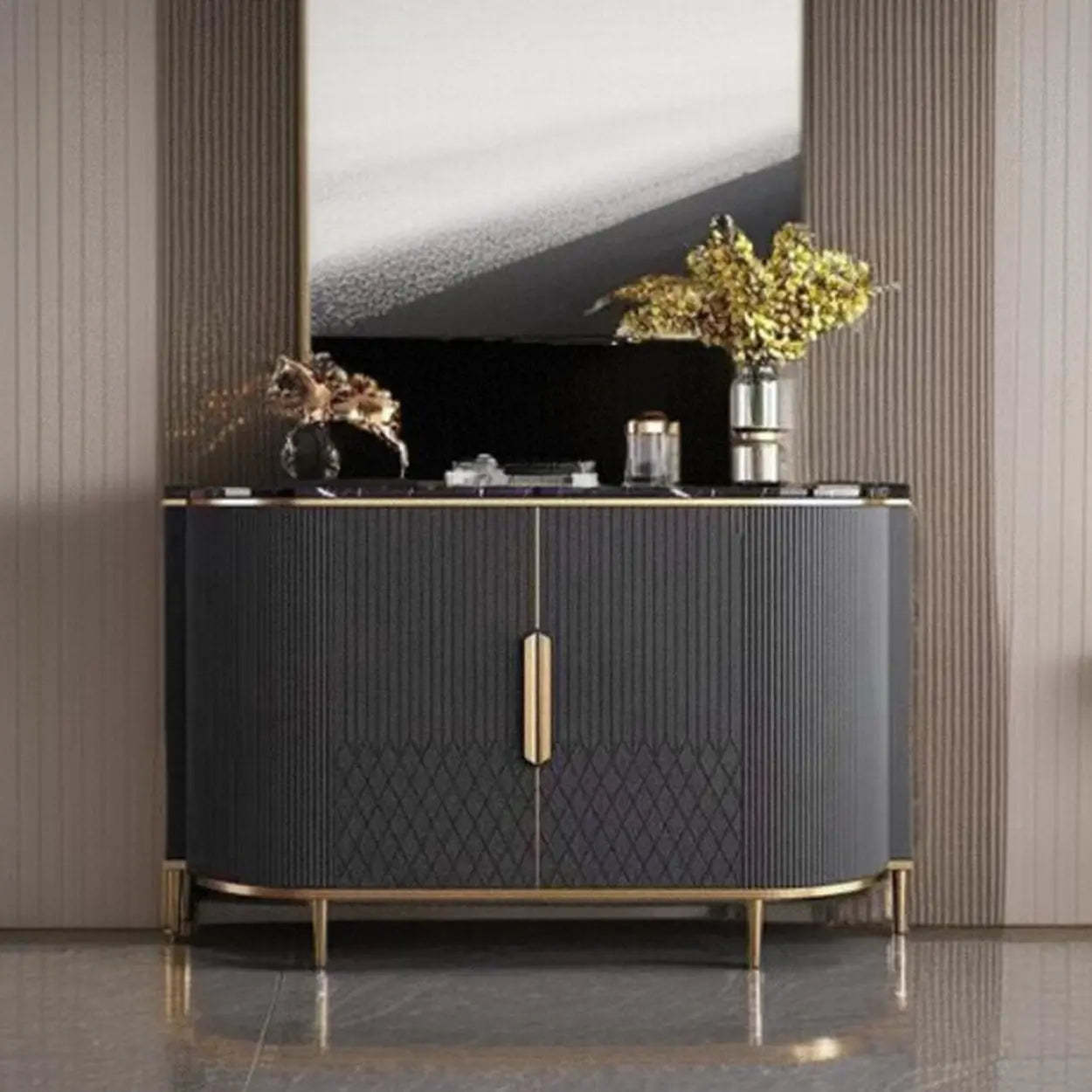 Faux Marble Half Moon Console Table