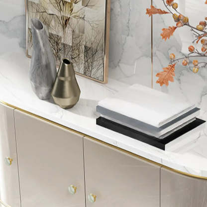 Half-Circle Gray Marble Console Table with Cabinets