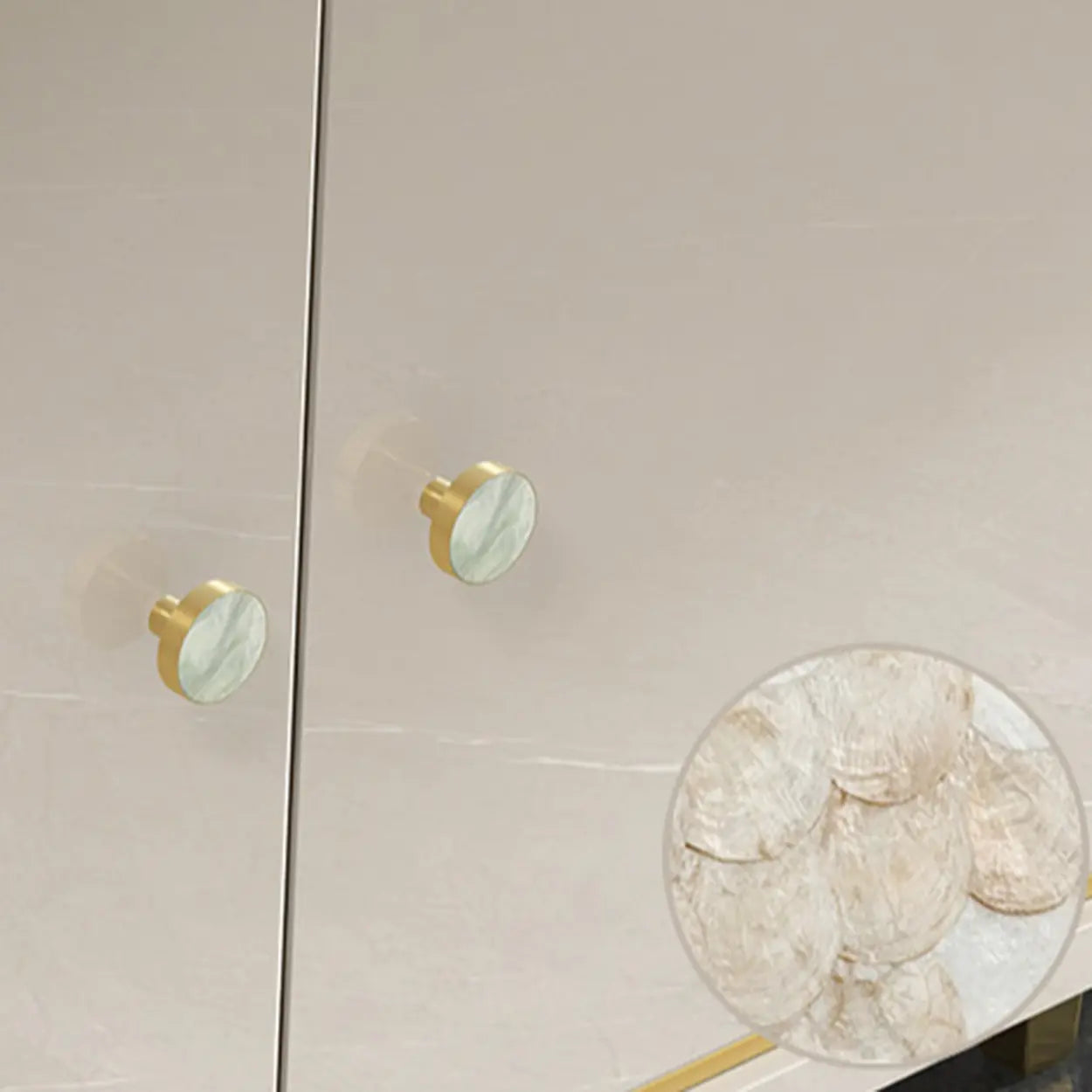 Half-Circle Gray Marble Console Table with Cabinets