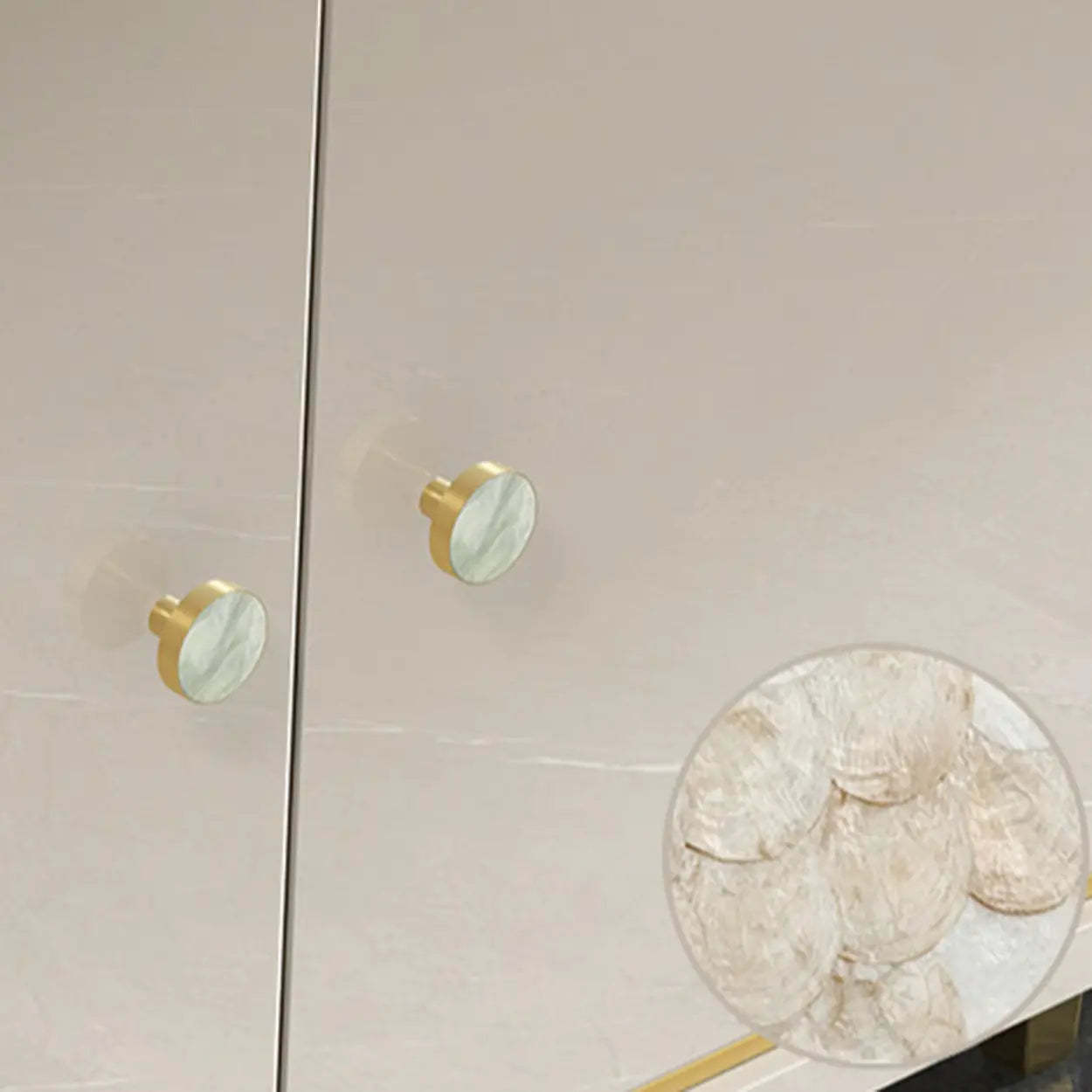 Half-Circle Gray Marble Console Table with Cabinets